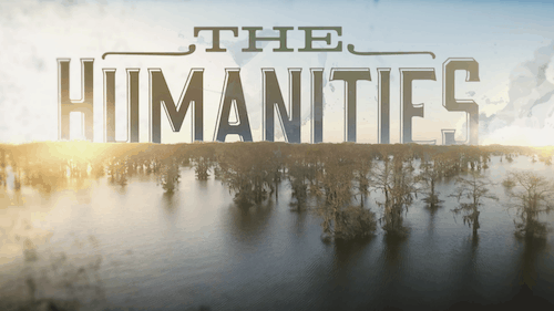The Humanities typography floats over a swamp landscape