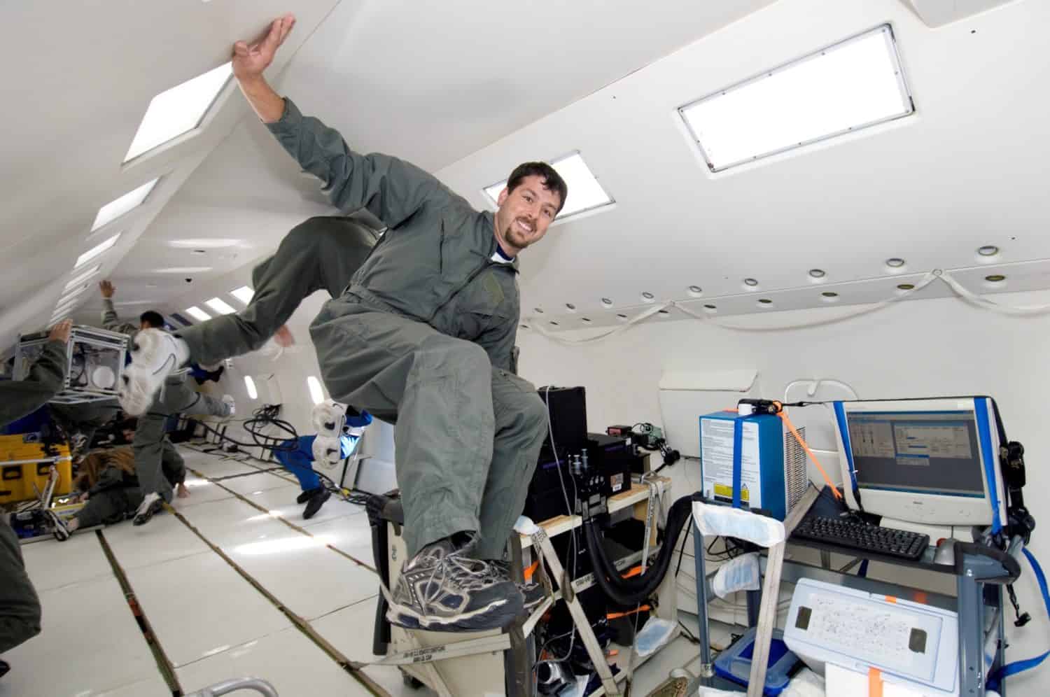CEO John Jackson prepares to go zero gravity in a space rocket simulator