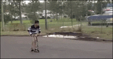 Baton Rouge video producer gif Man pops a flip on a razor scooter