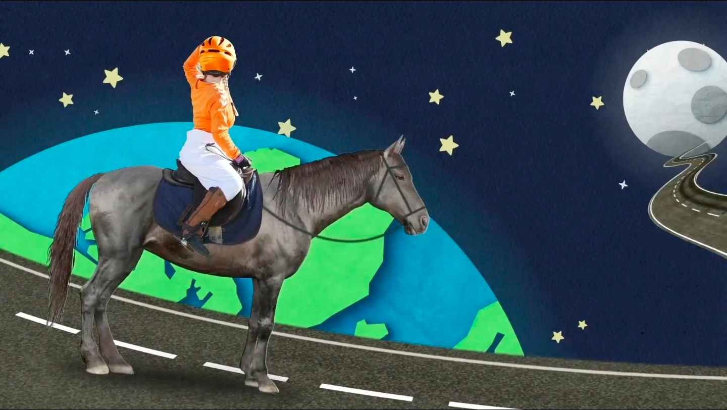 Scrapbook animation of a horse and jockey in space